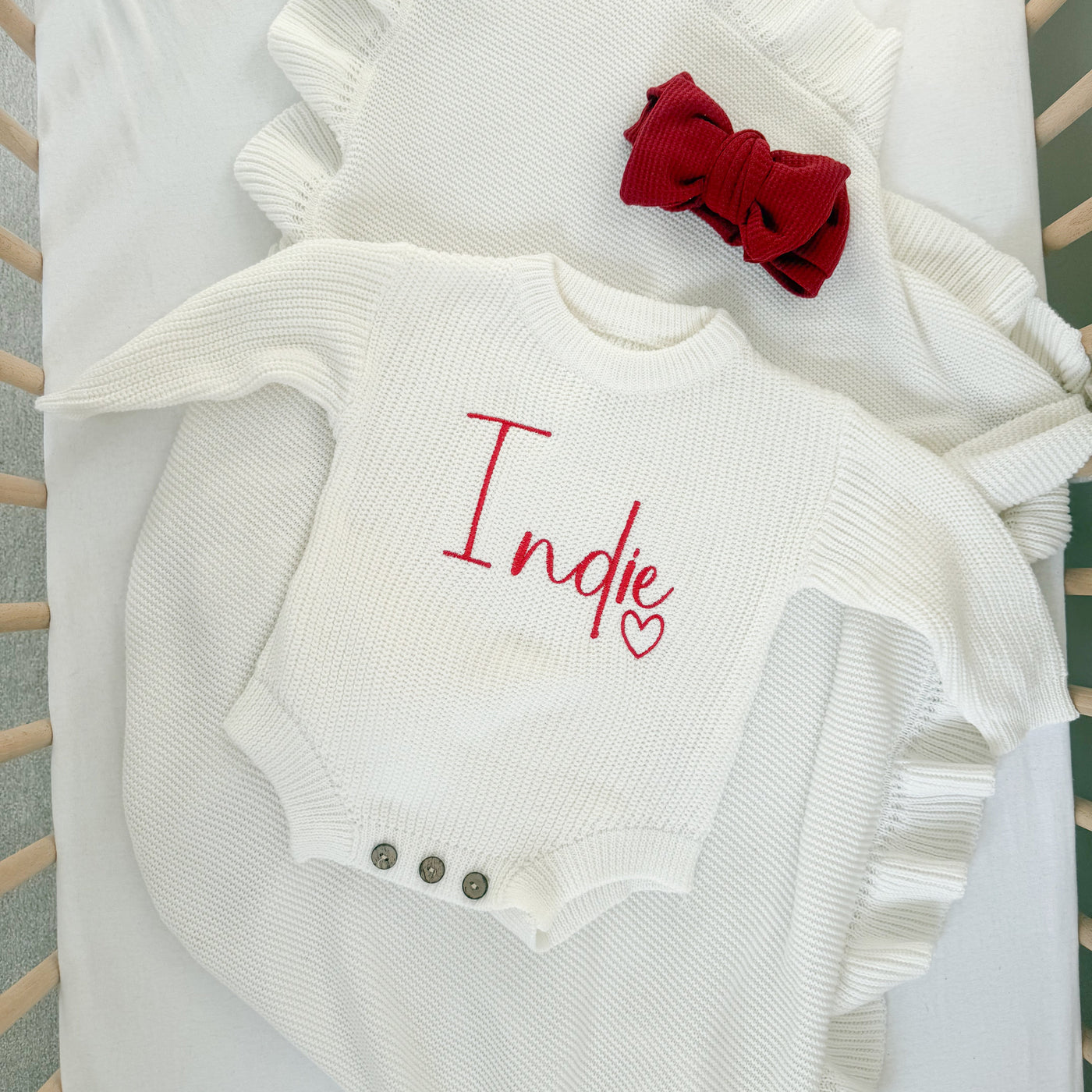 White Personalised Heart Knitted Romper