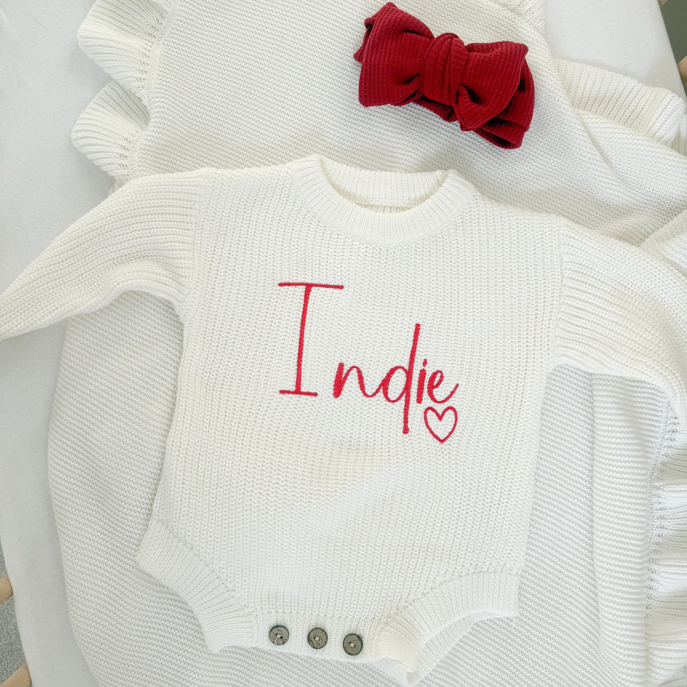 White Personalised Heart Knitted Romper