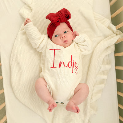 White Personalised Heart Knitted Romper