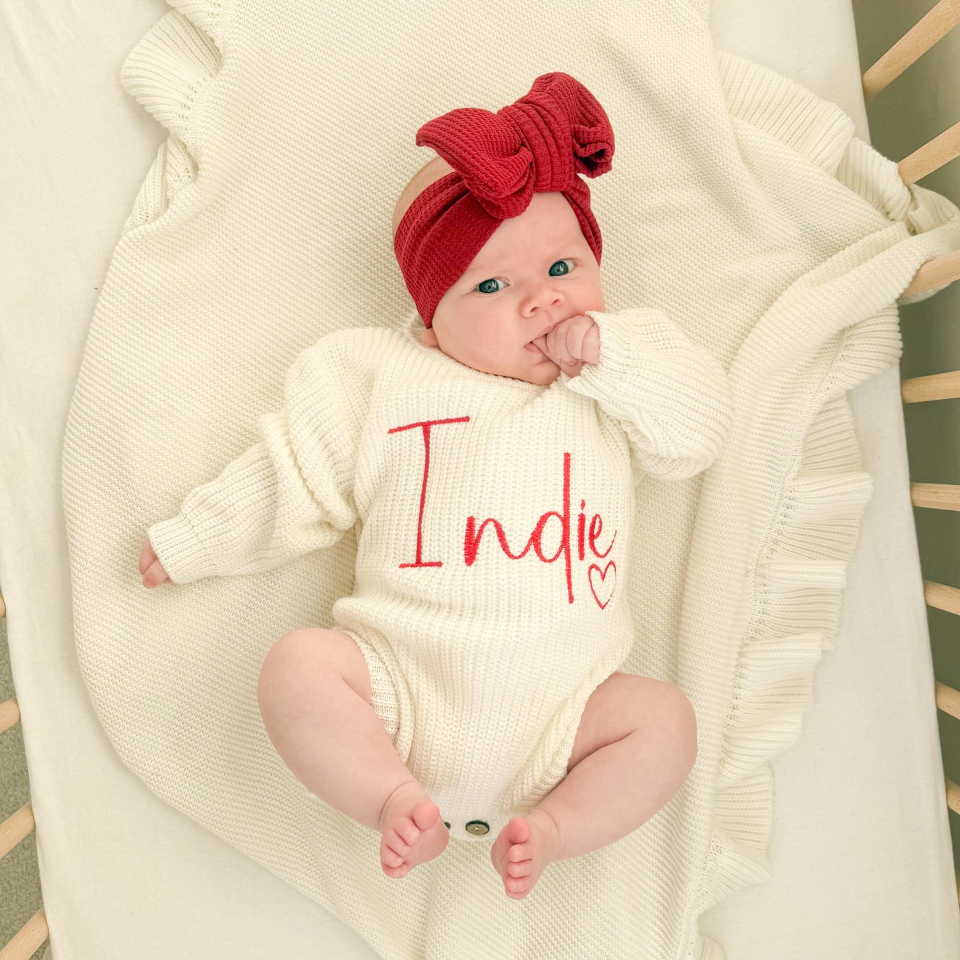 White Personalised Heart Knitted Romper