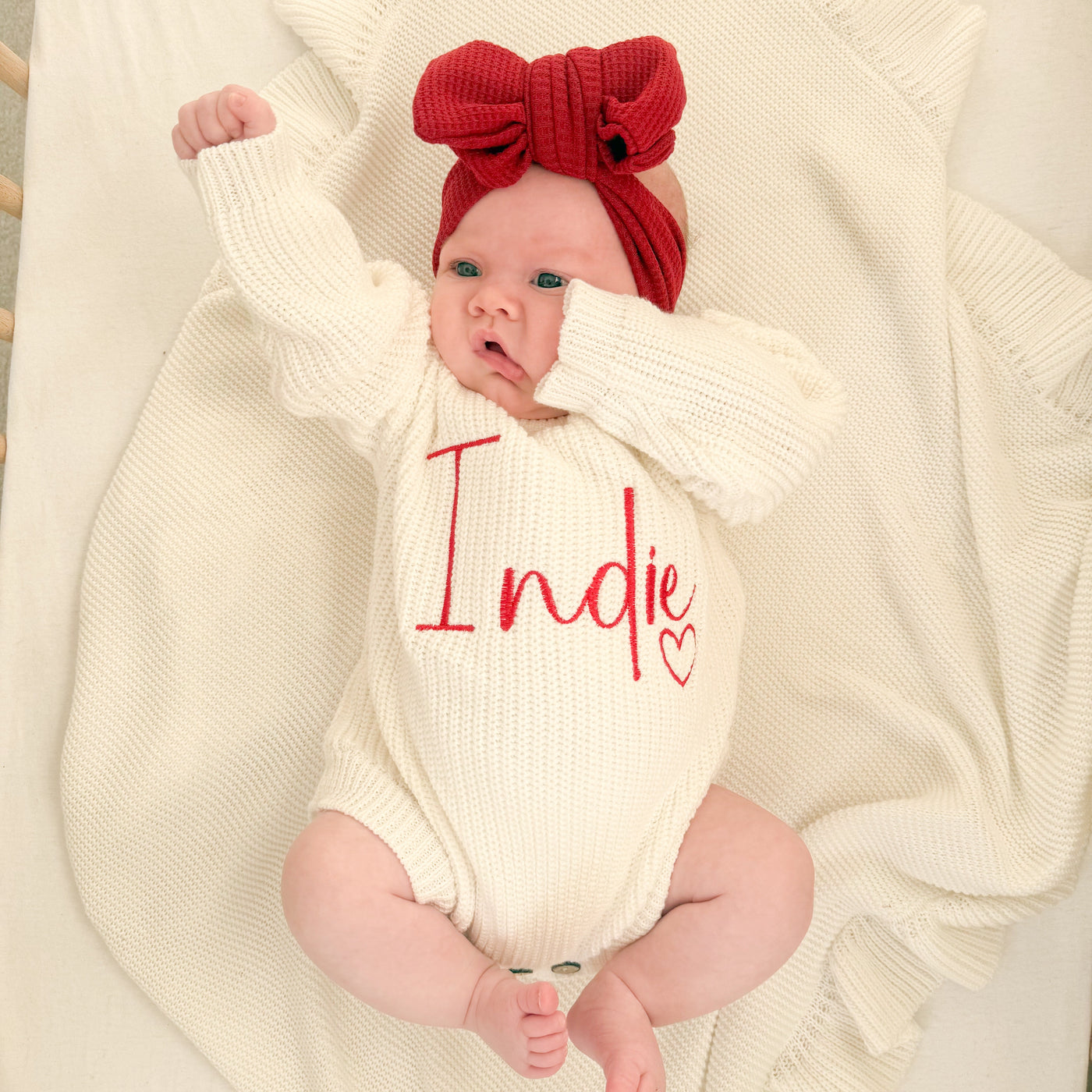 White Personalised Heart Knitted Romper