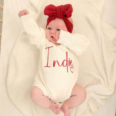 White Personalised Heart Knitted Romper