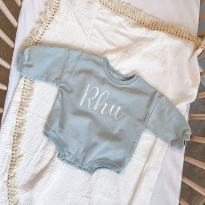 Dusty Blue Script Name Romper