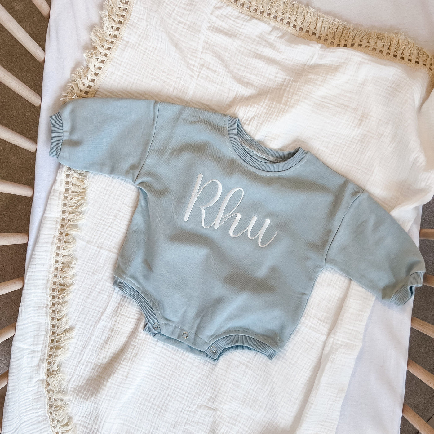 Dusty Blue Script Name Romper