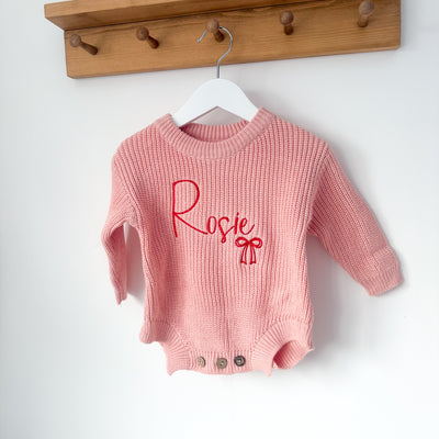 Personalised Script Bow Knitted Romper