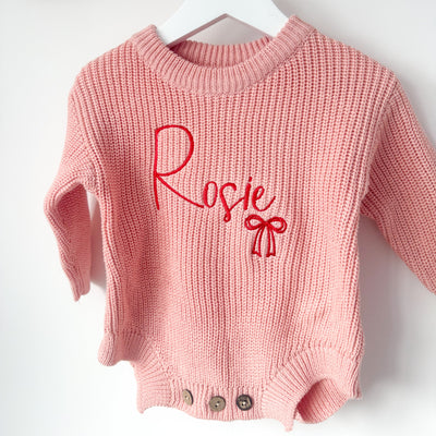 Personalised Script Bow Knitted Romper