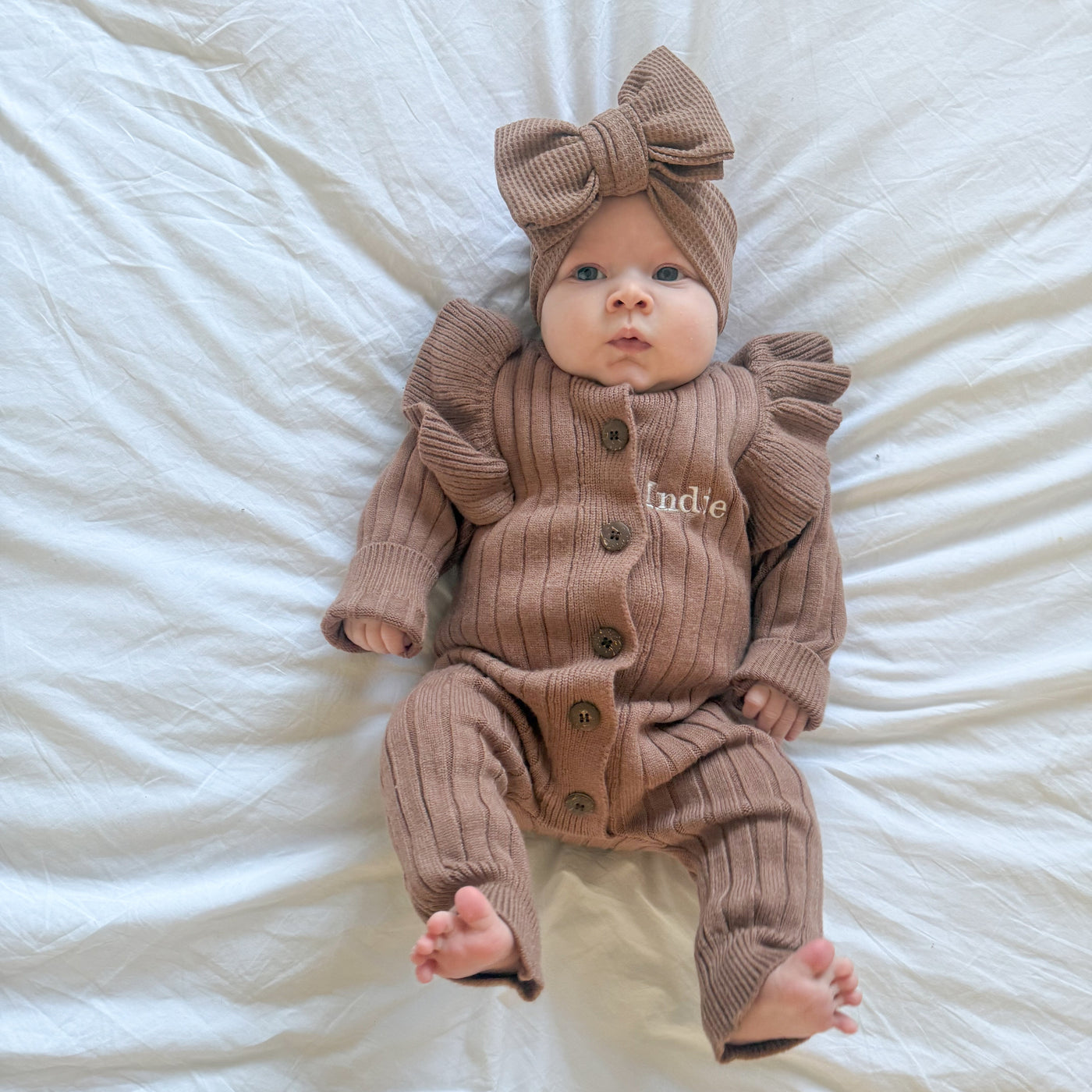 Brown Personalised Frill Sleeve Romper