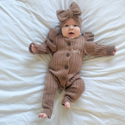 Brown Personalised Frill Sleeve Romper