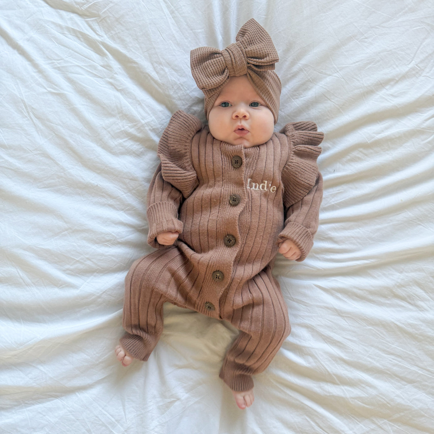 Brown Personalised Frill Sleeve Romper