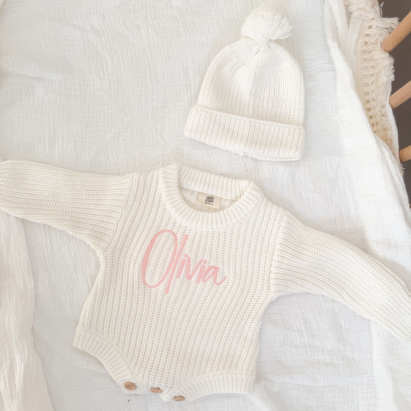 White Personalised Luxury Knitted Romper