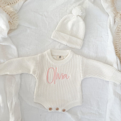 White Personalised Luxury Knitted Romper