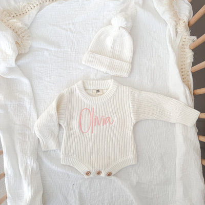 White Personalised Luxury Knitted Romper