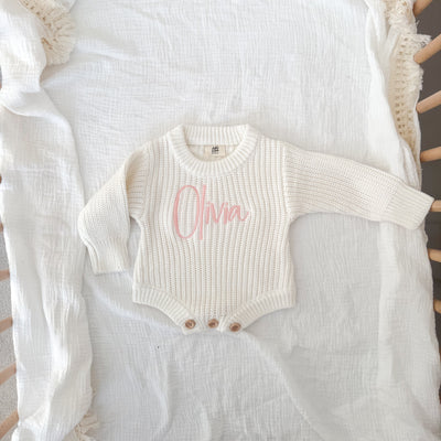 White Personalised Luxury Knitted Romper