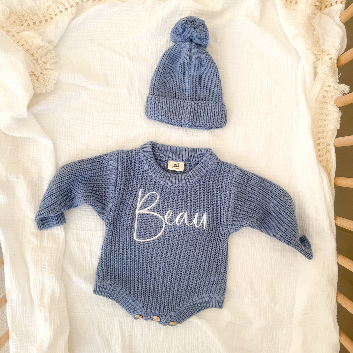 Blue Personalised Luxury Knitted Romper