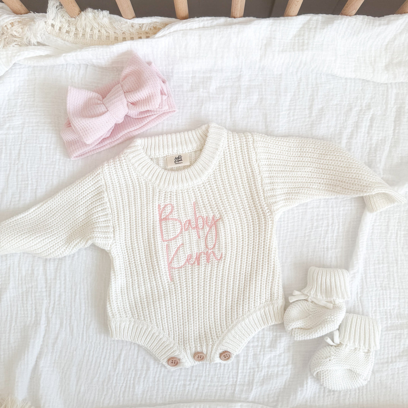 White Personalised Luxury Knitted Romper