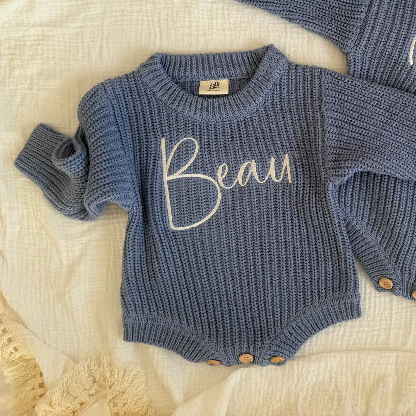 Blue Personalised Luxury Knitted Romper