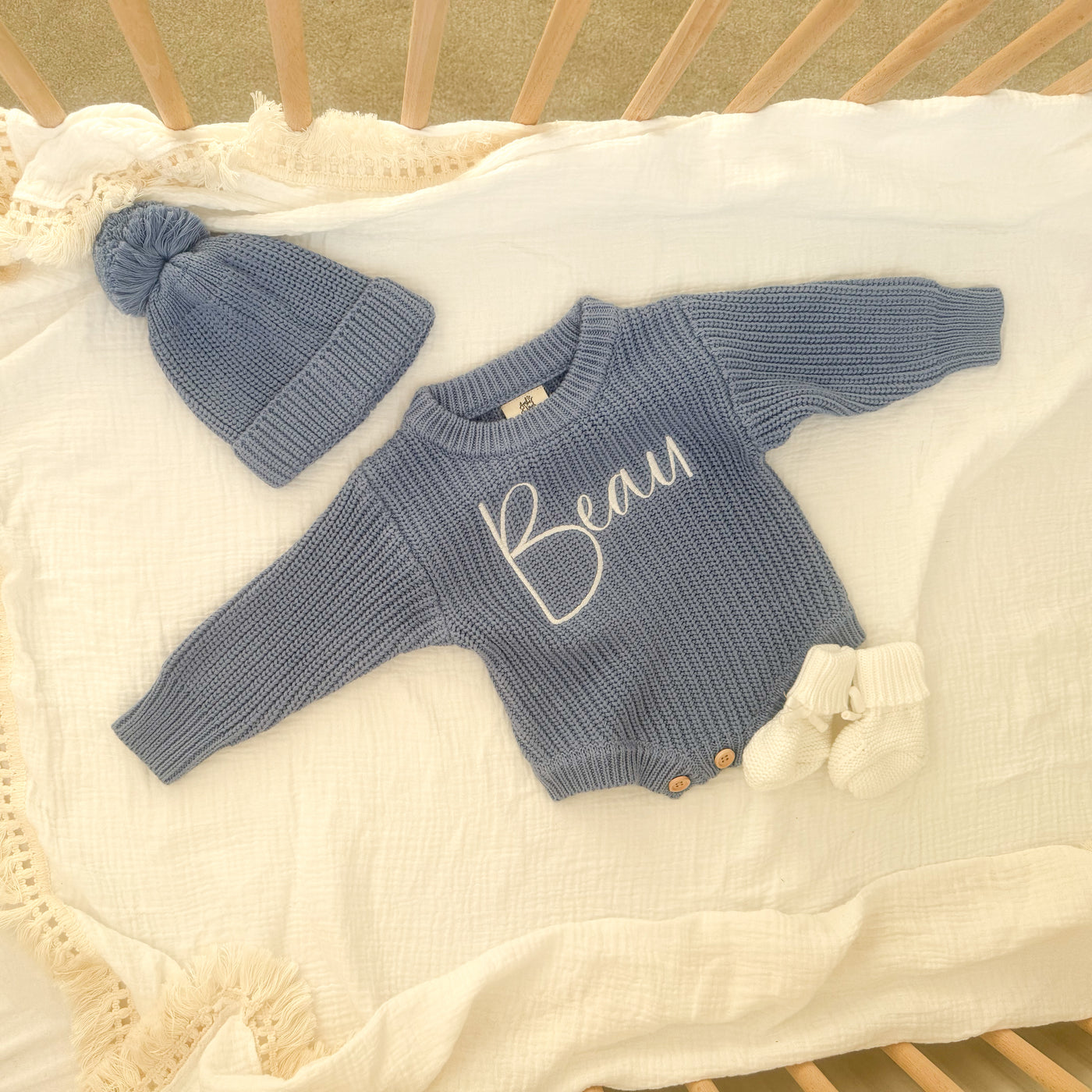 Blue Personalised Luxury Knitted Romper