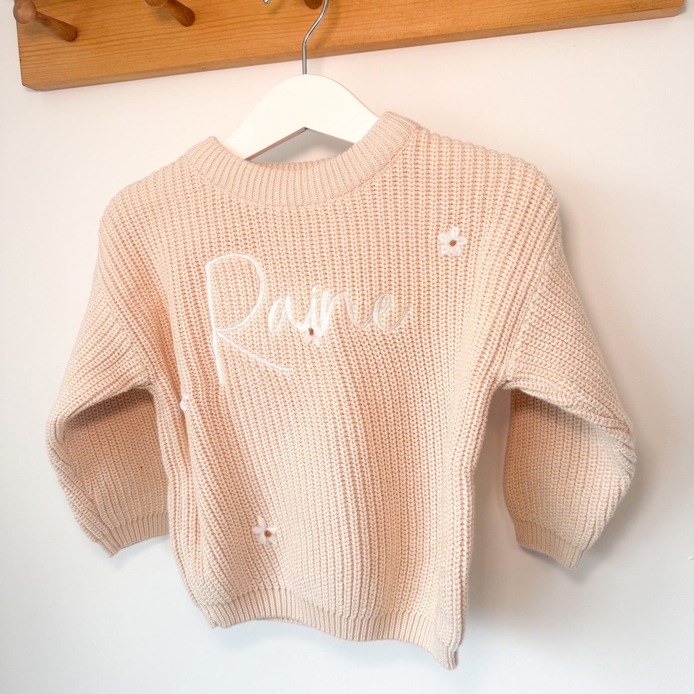 Cream Script Personalised Floral Knitted Jumper