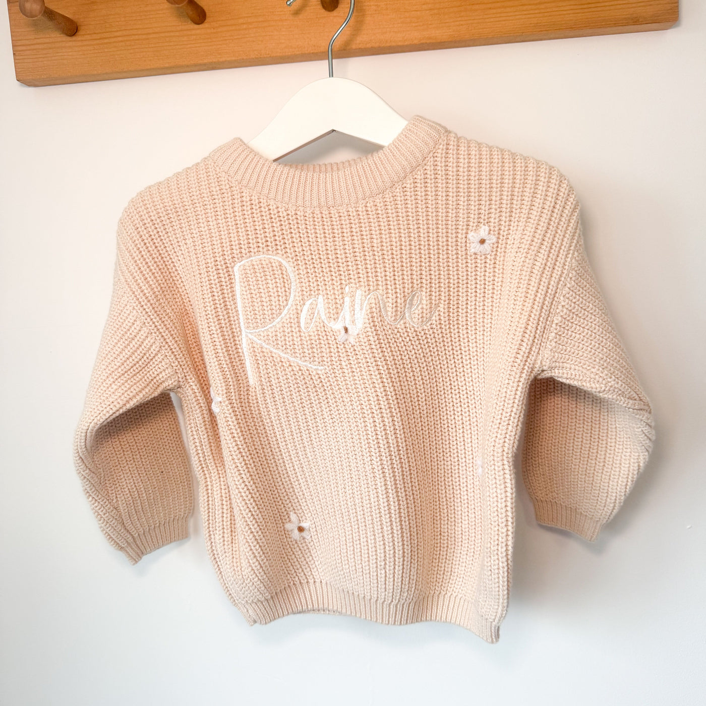 Cream Script Personalised Floral Knitted Jumper