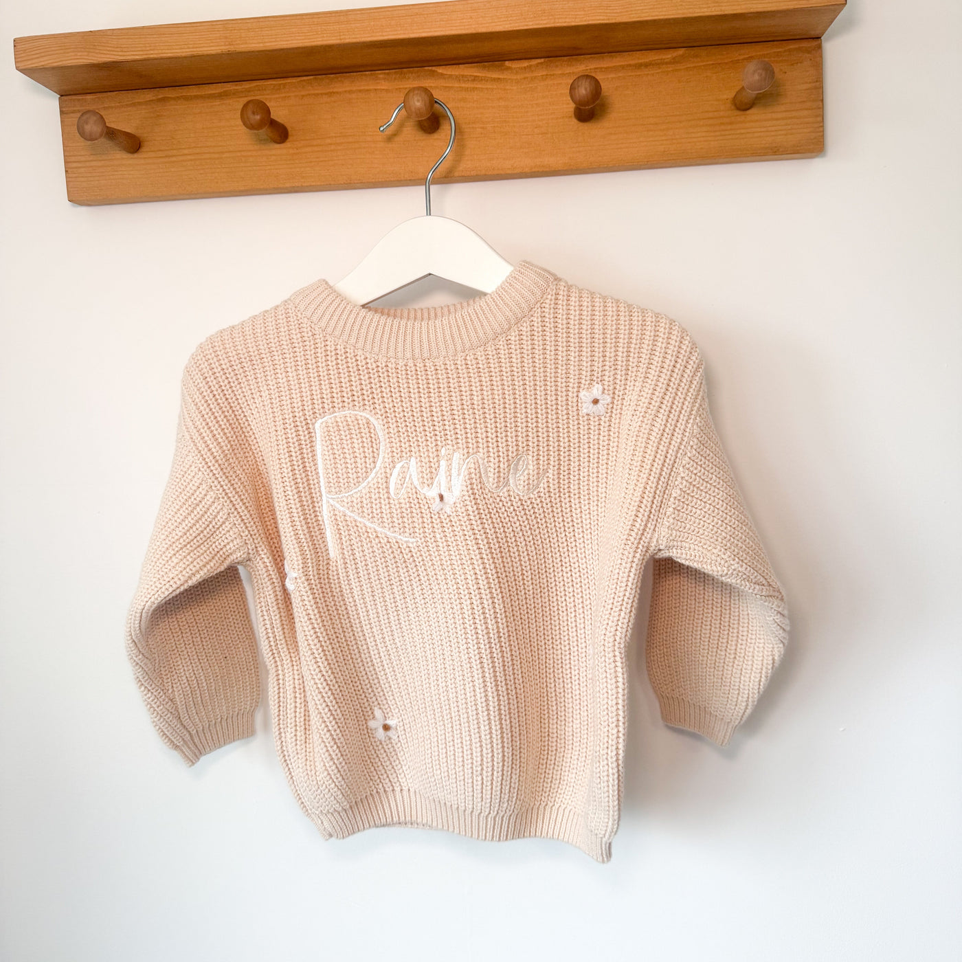 Cream Script Personalised Floral Knitted Jumper