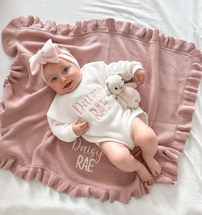 Dusty Pink Frill Personalised Blanket - PREORDER