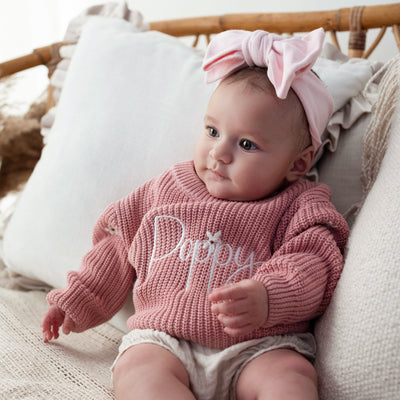 Pink Script Personalised Floral Knitted Jumper