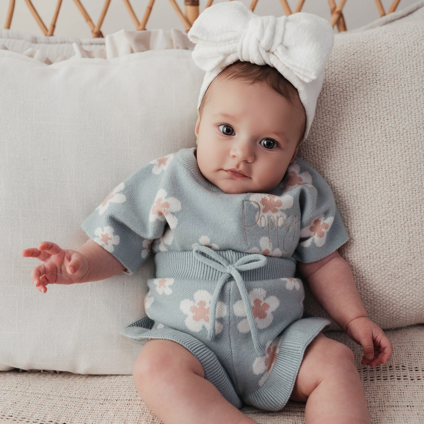 Blue Floral Embroidered Short Set