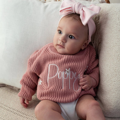 Pink Script Personalised Floral Knitted Jumper