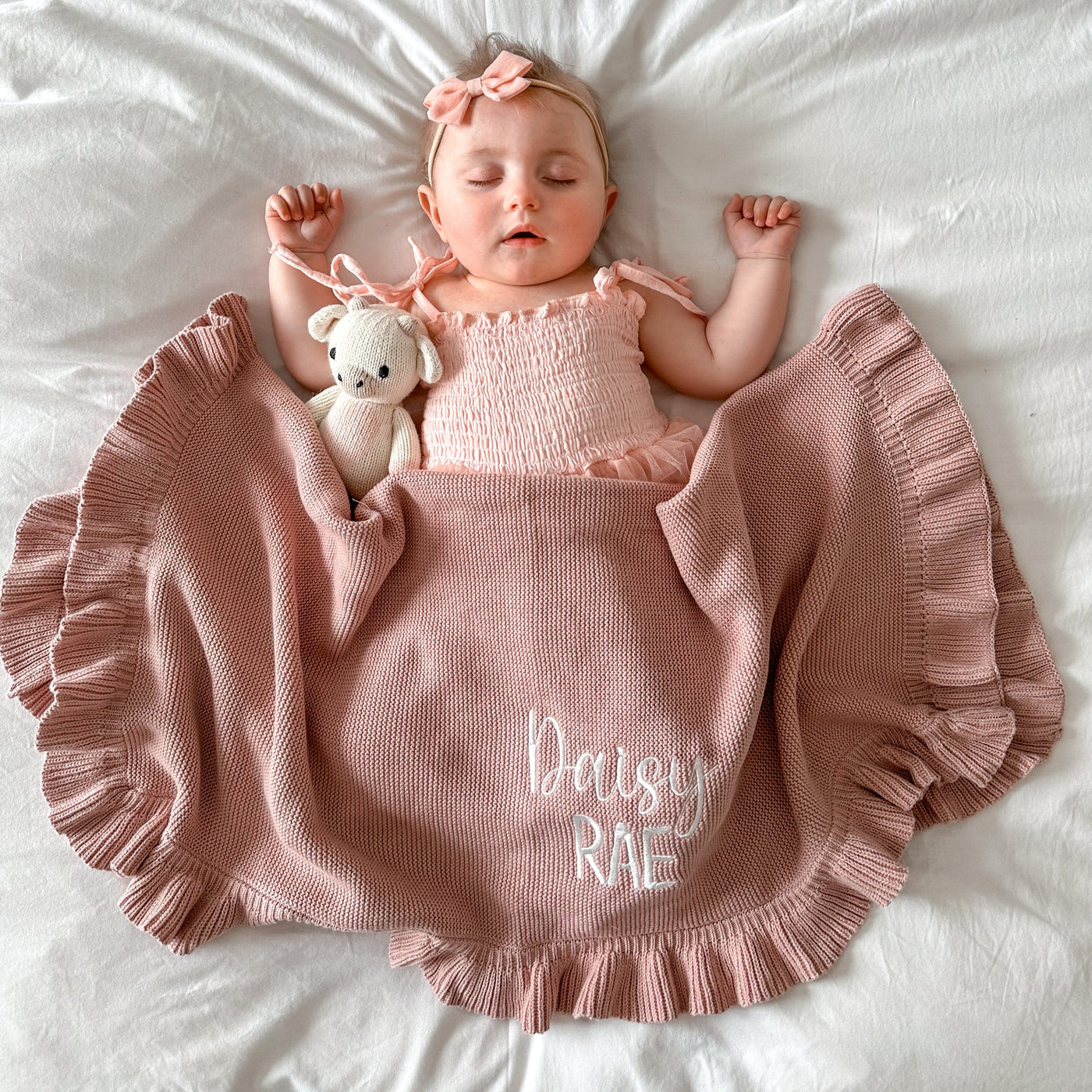 Dusty Pink Frill Personalised Blanket - PREORDER