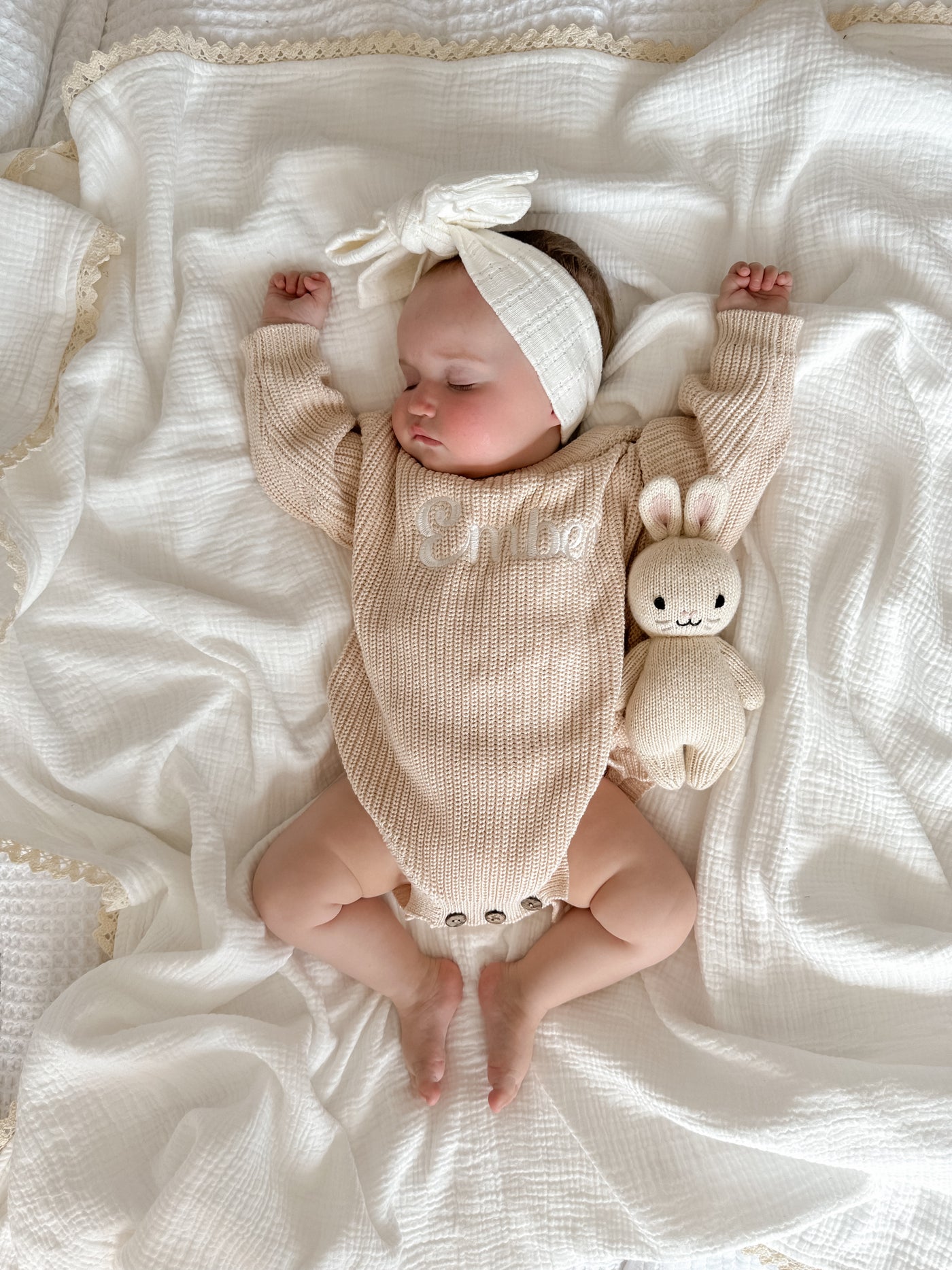 Cream Personalised Knitted Romper