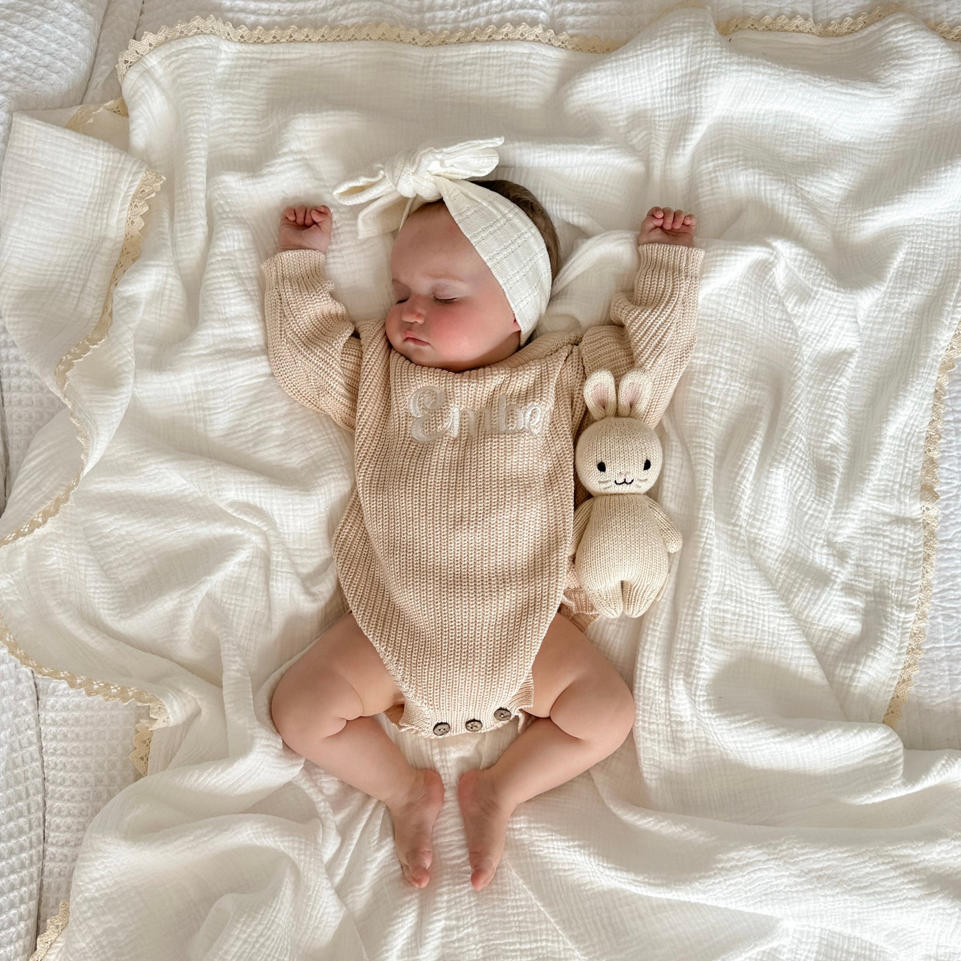 Cream Personalised Knitted Romper