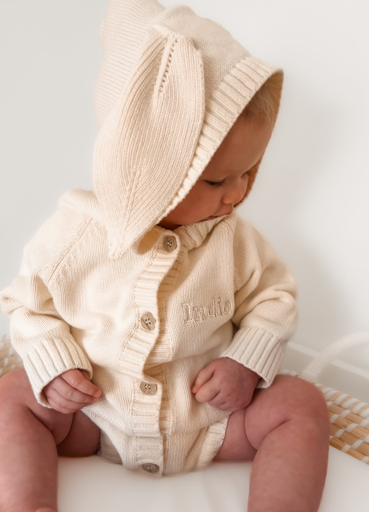 Cream Bunny Ear Knitted Romper