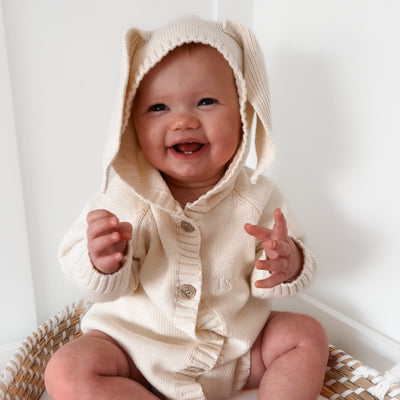 Cream Bunny Ear Knitted Romper