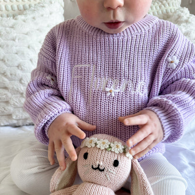 Lilac Script Personalised Floral Knitted Jumper