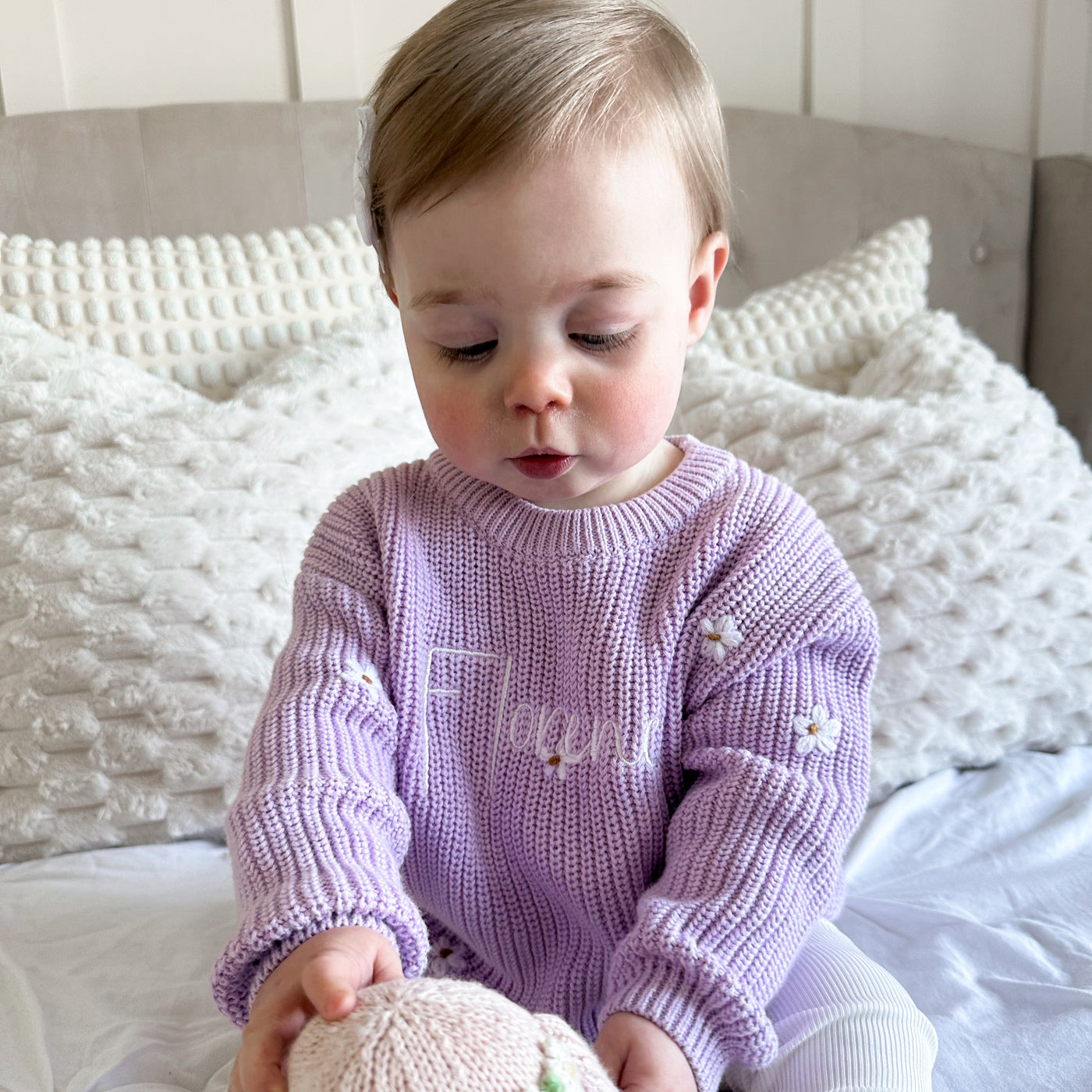 Lilac Script Personalised Floral Knitted Jumper