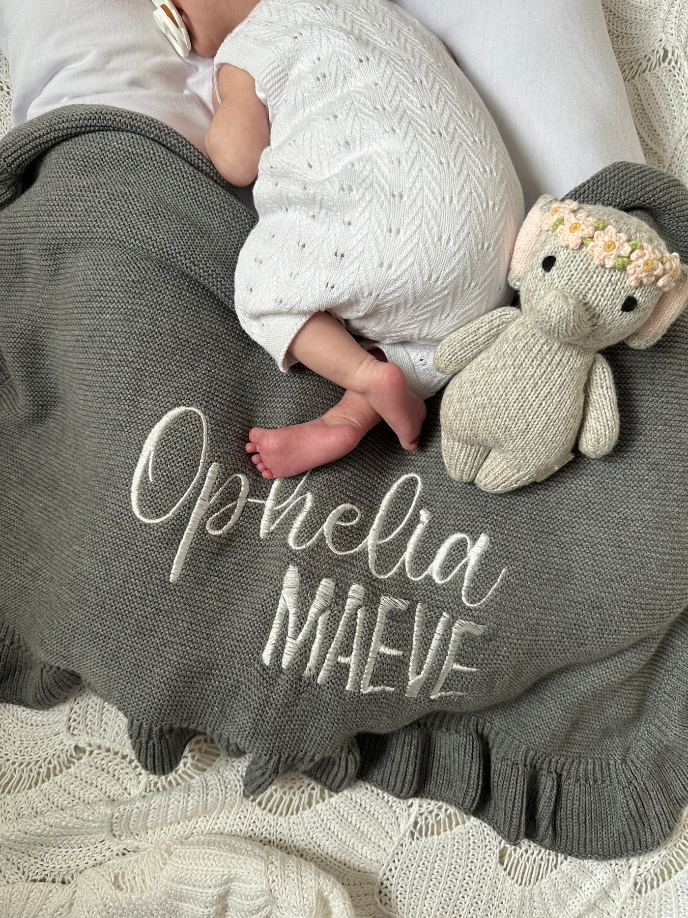 Grey Frill Personalised Blanket - PREORDER