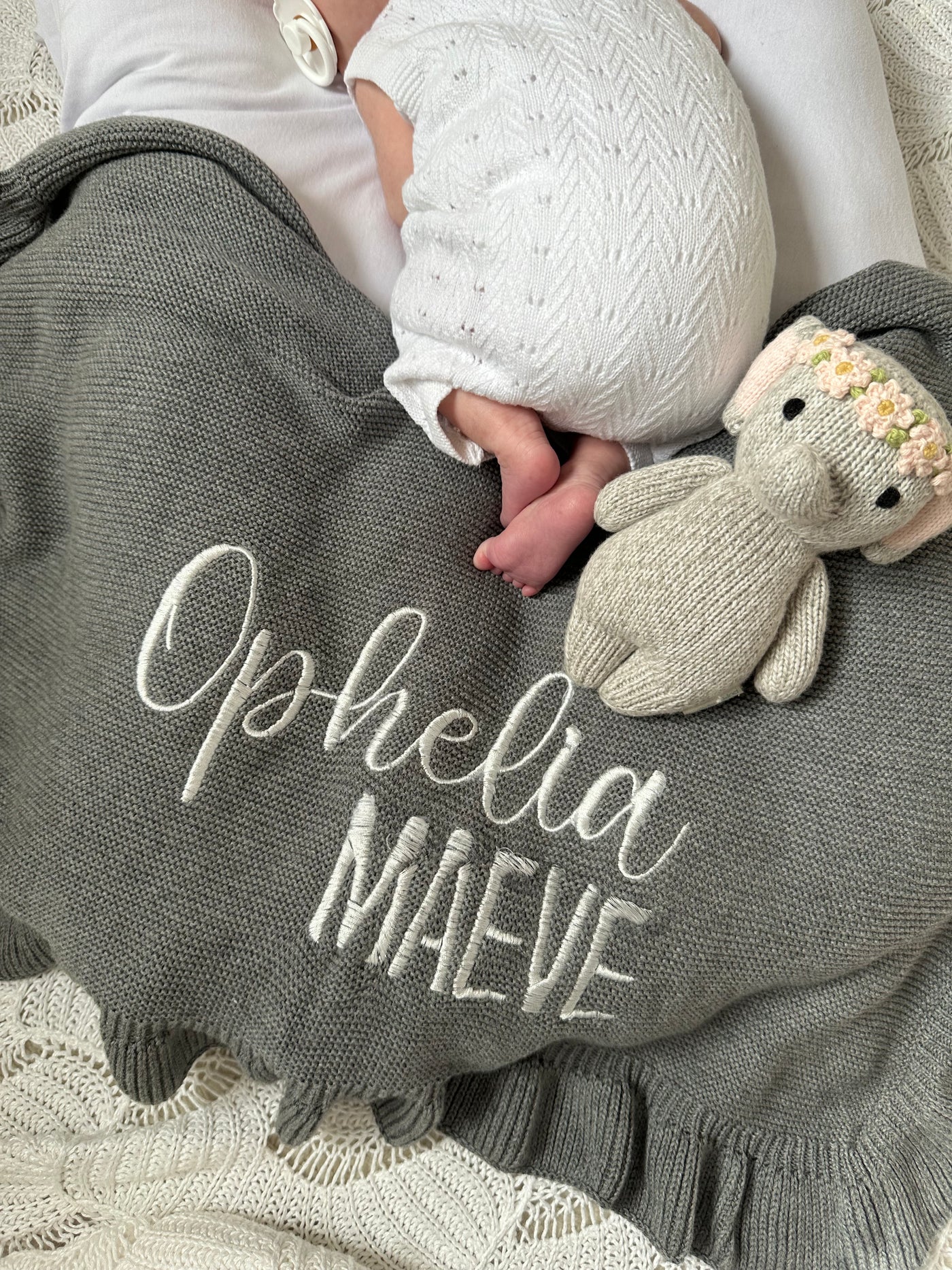 Grey Frill Personalised Blanket - PREORDER