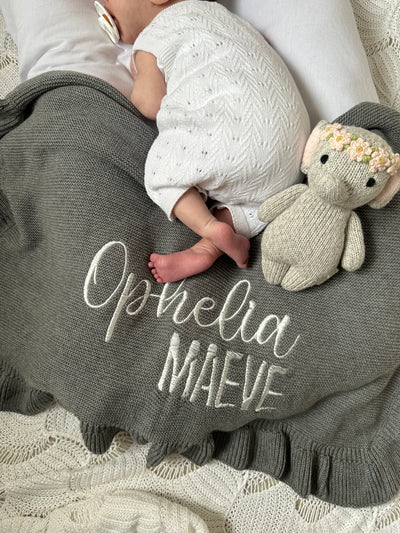 Grey Frill Personalised Blanket - PREORDER