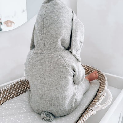 Grey Long Sleeved Bunny Ear Knitted Romper