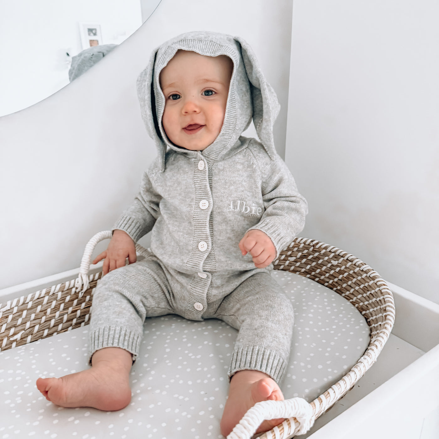 Grey Long Sleeved Bunny Ear Knitted Romper