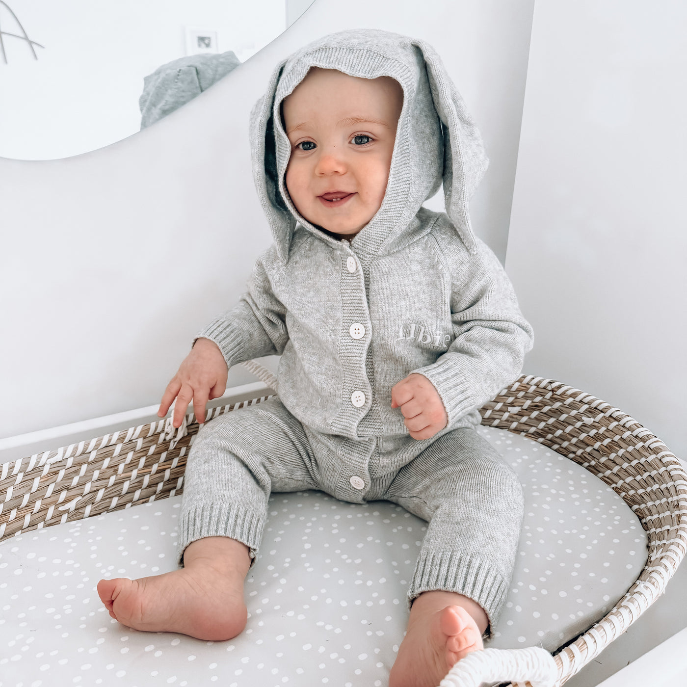 Grey Long Sleeved Bunny Ear Knitted Romper