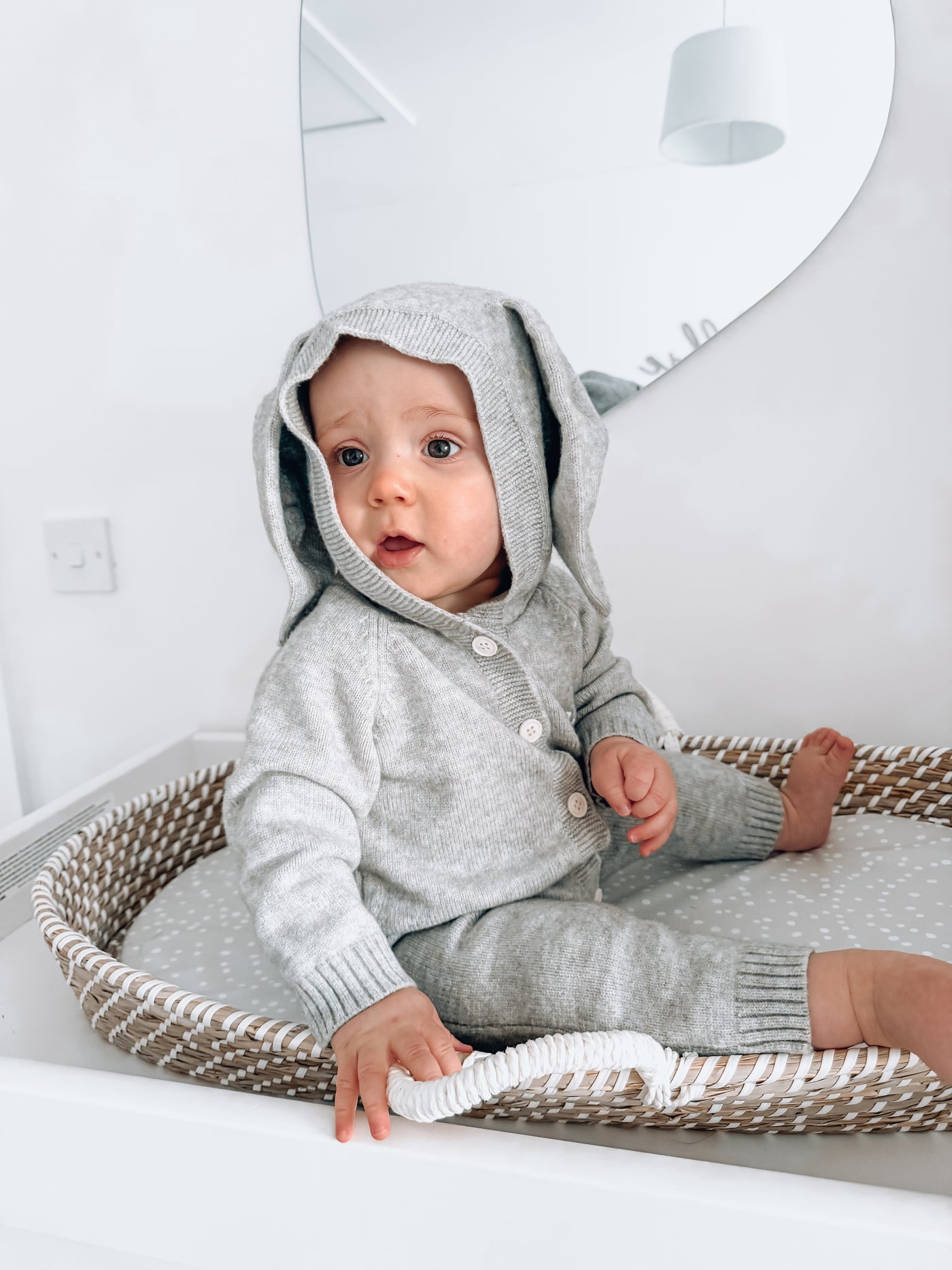 Grey Long Sleeved Bunny Ear Knitted Romper