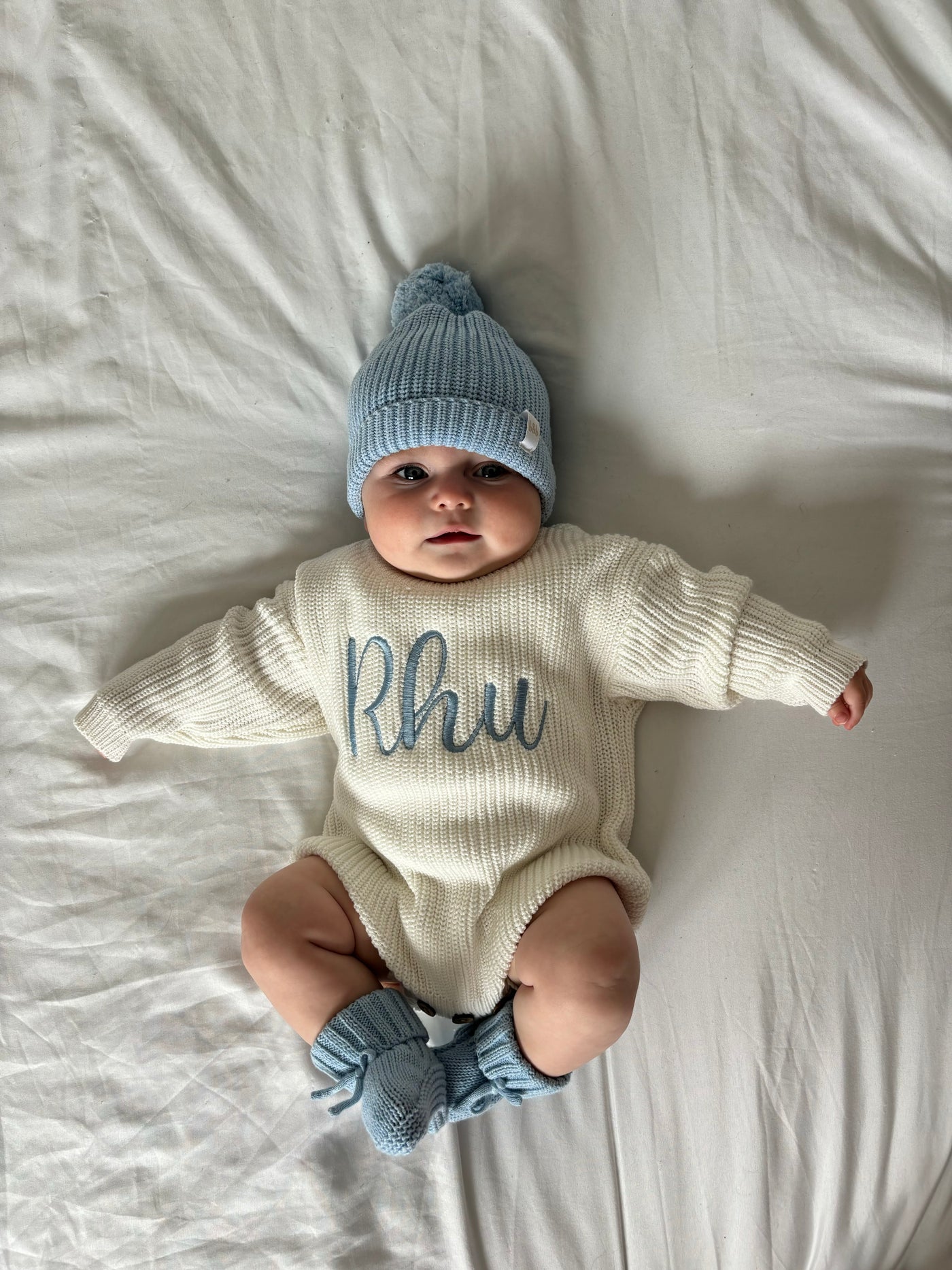 White Personalised Script Knitted Romper - PRE ORDER