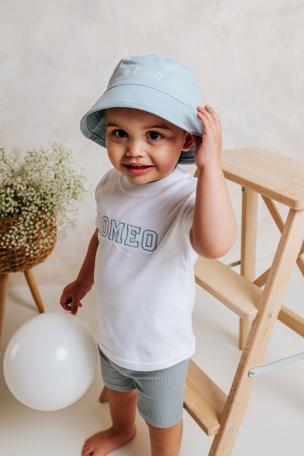 Personalised Tshirt and Dusty Blue Cycling Short Set