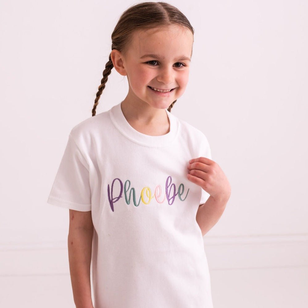 Pastel Script Embroidered Tshirt - Amber and Noah