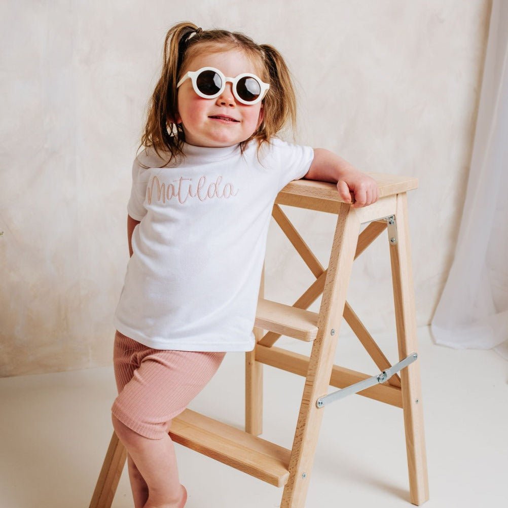 Personalised Tshirt and Dusty Pink Cycling Short Set - Amber and Noah