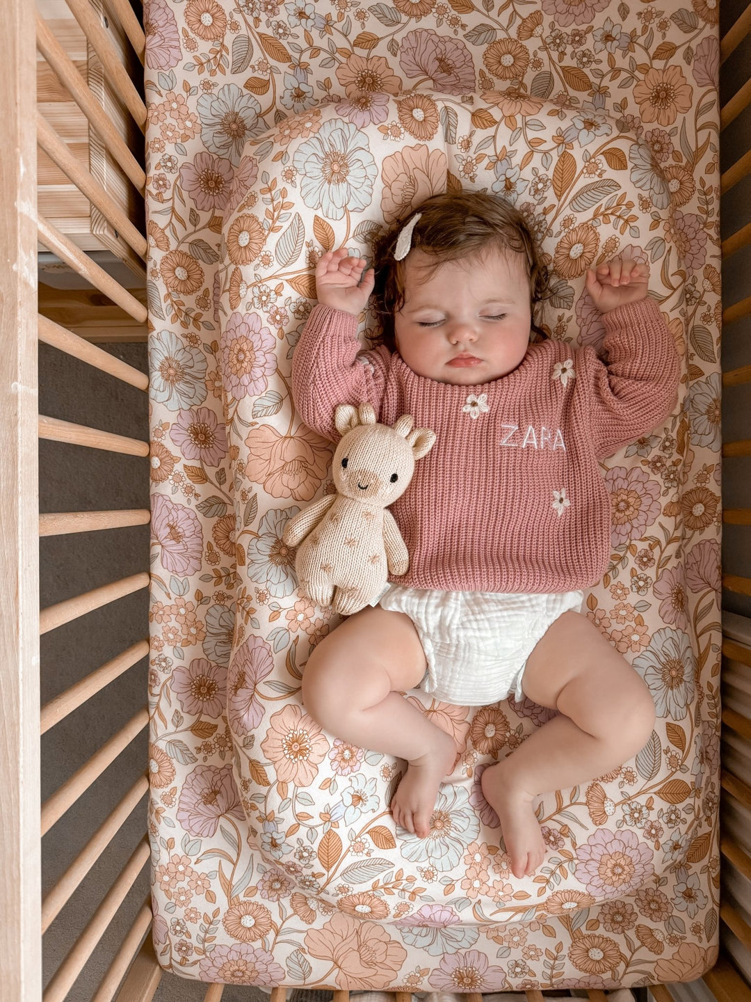 Pink Personalised Floral Knitted Jumper Amber and Noah